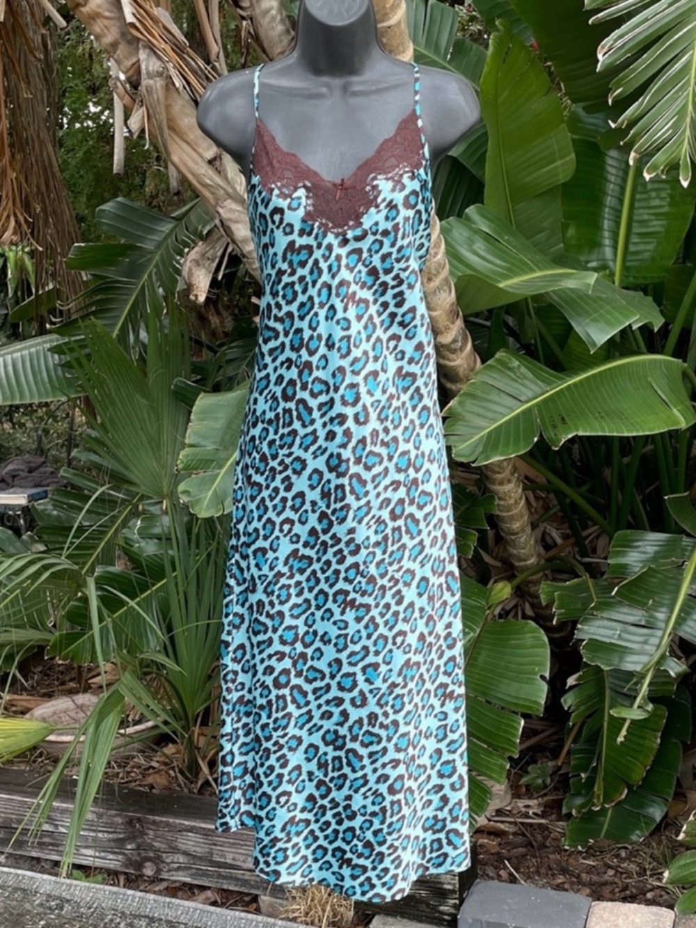 Leopard Print Lace Trim Slip Dress